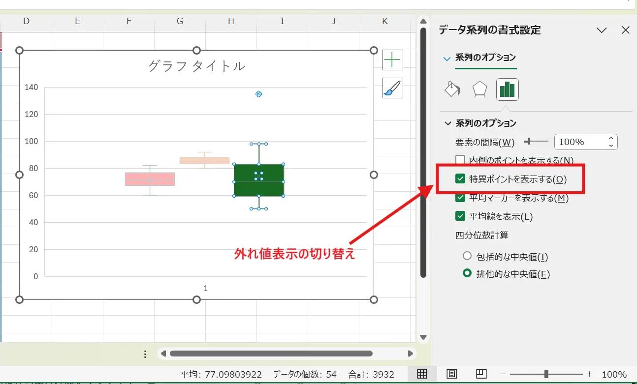 Excelで外れ値の表示・非表示を切り替える