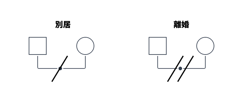 ジェノグラムでの別居と離婚の書き方の違い